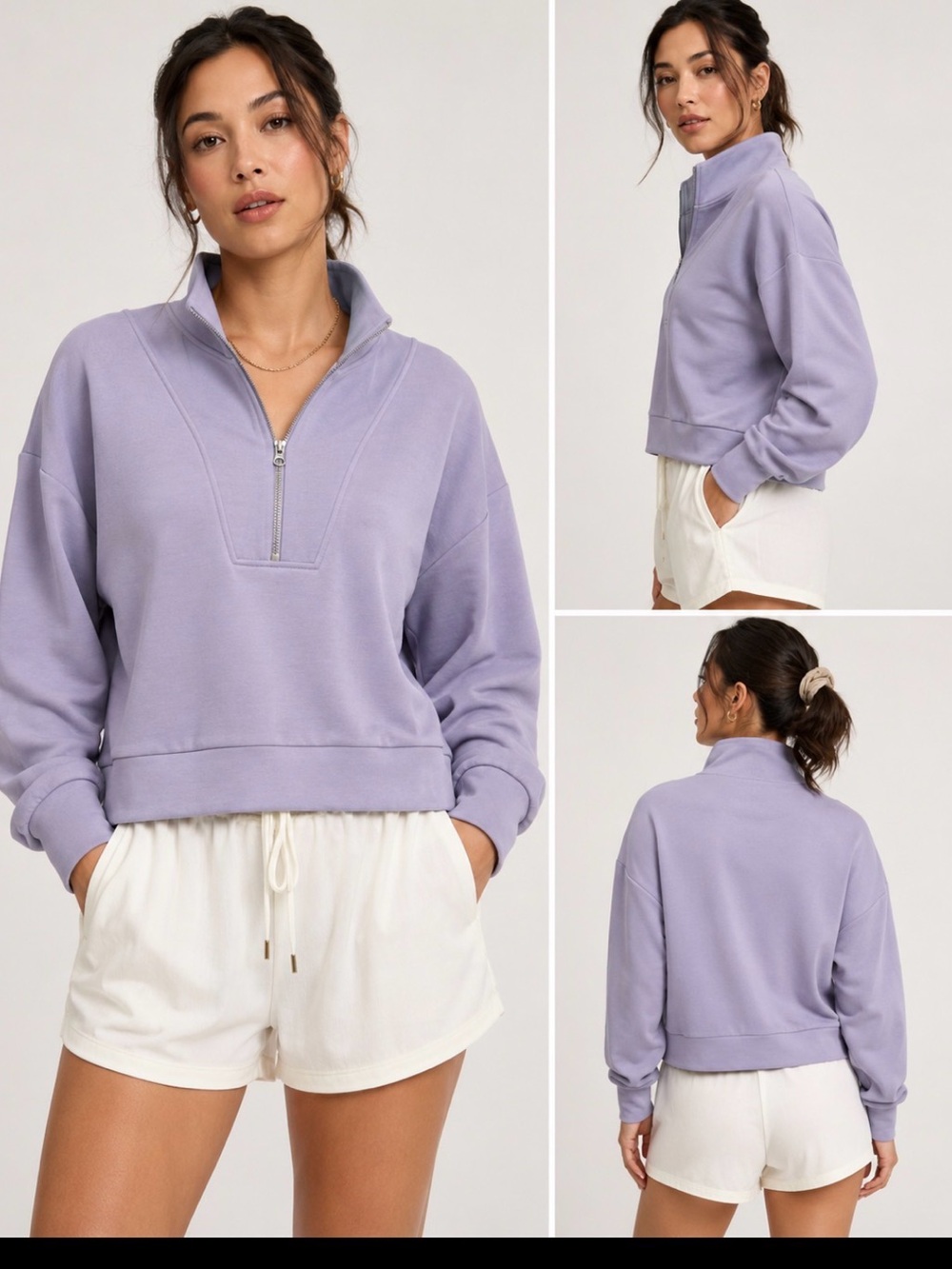 Varley Hawley Half Zip DoubleSoft Sweatshirt Lavender Marl xl